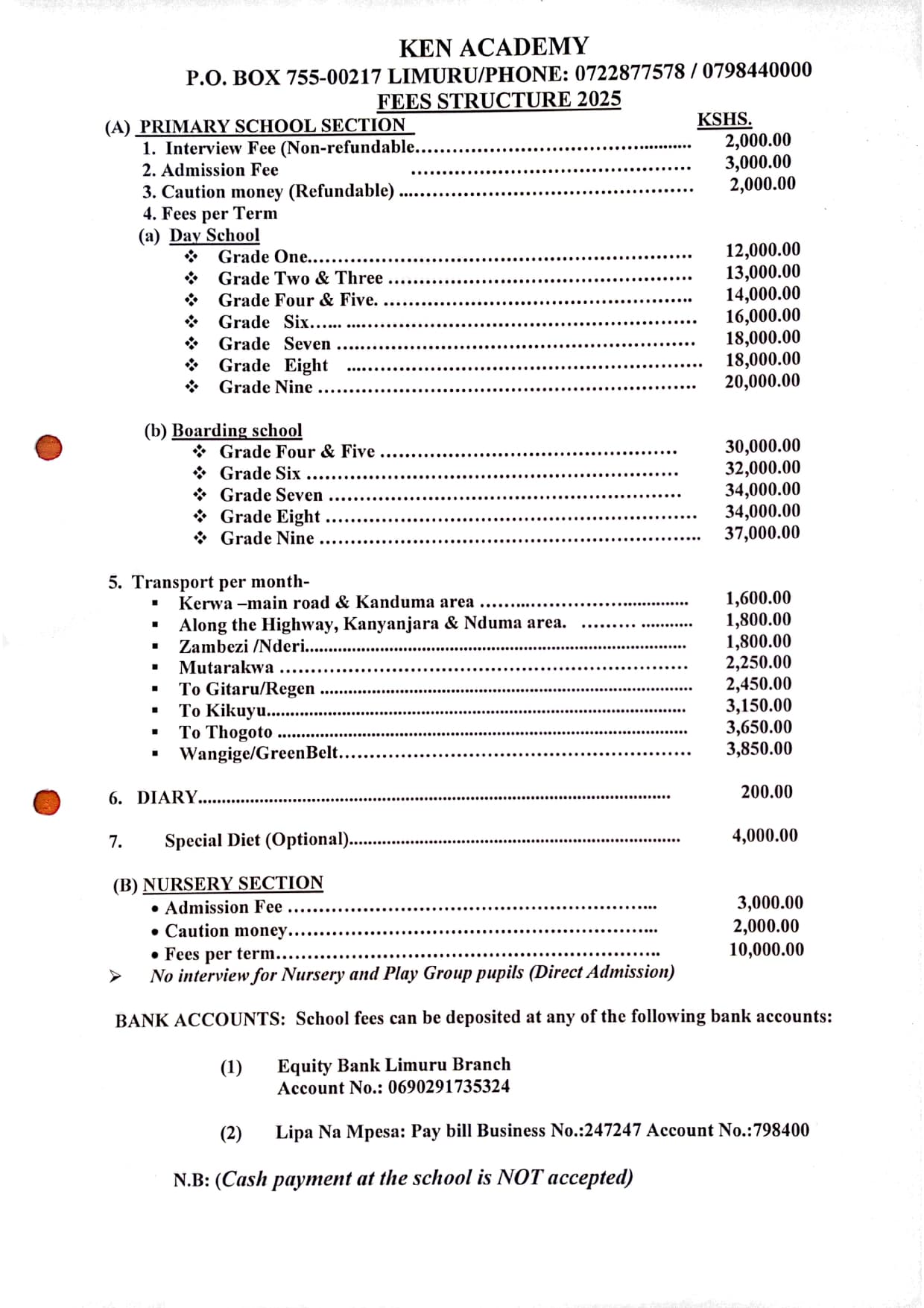 FEE STRUCTURE